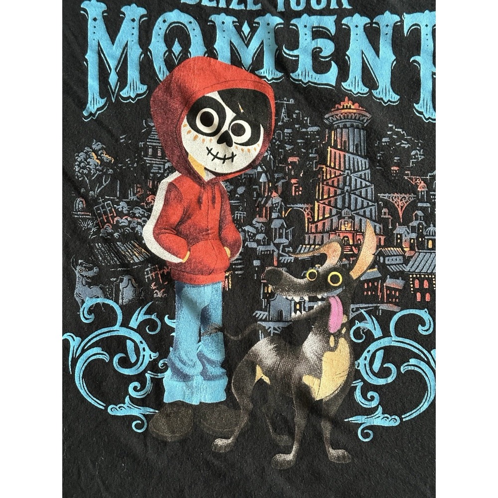 Disney Pixar Coco Miguel Dante Seize Your Moment Black Graphic T-Shirt Youth L